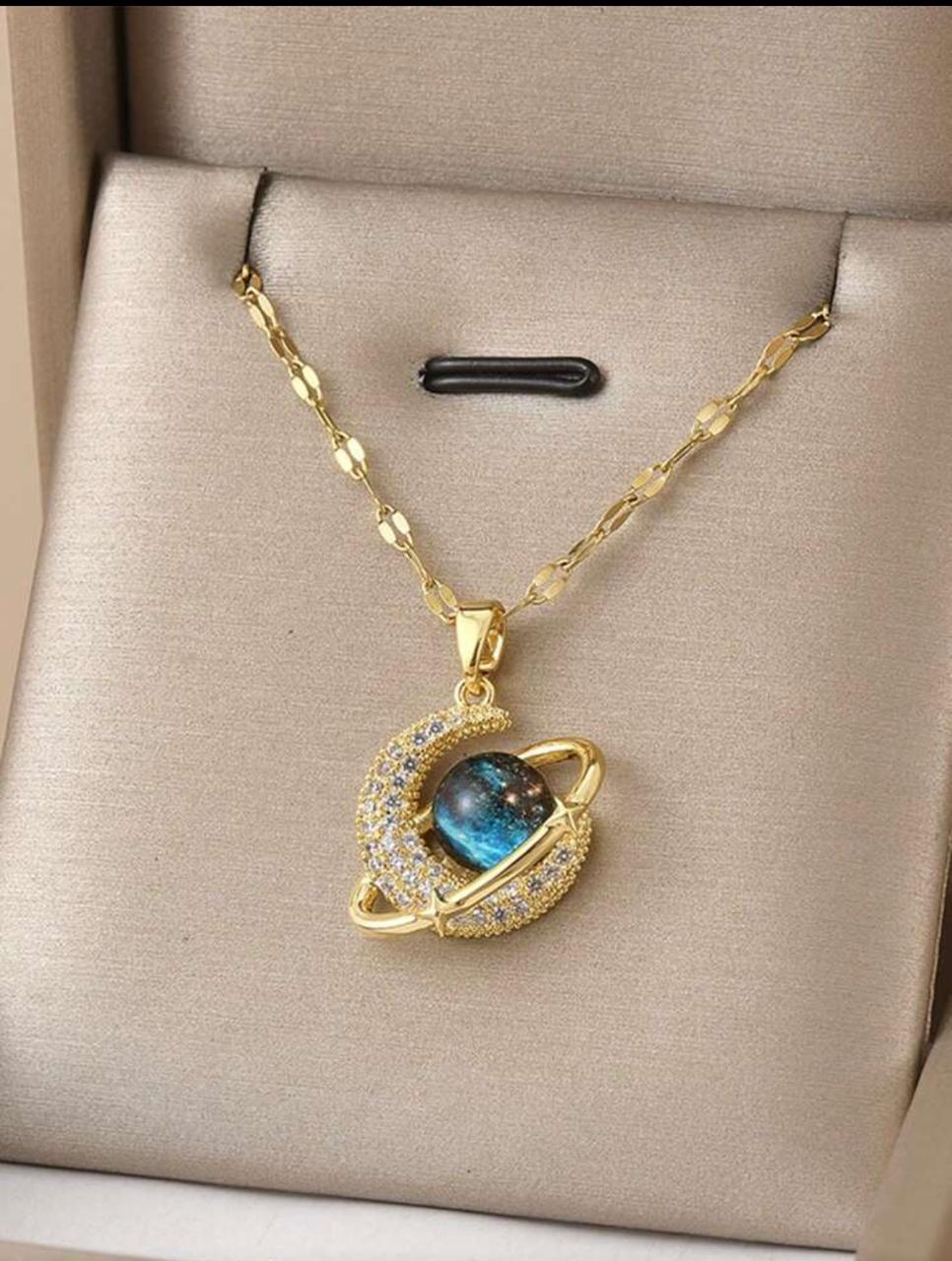 Celestial Moon & Planet Pendant Necklace for Women