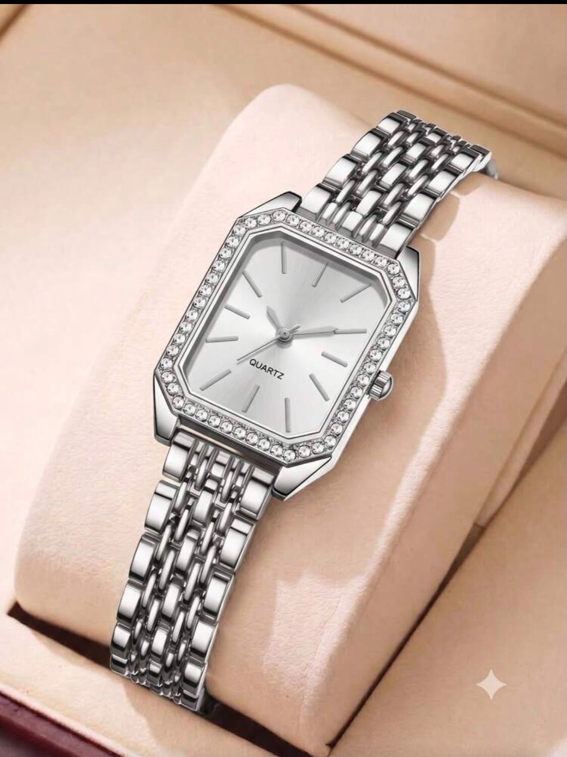 Elegant Rhinestone Quartz Wrist Watch – Stainless Steel Strap for Women