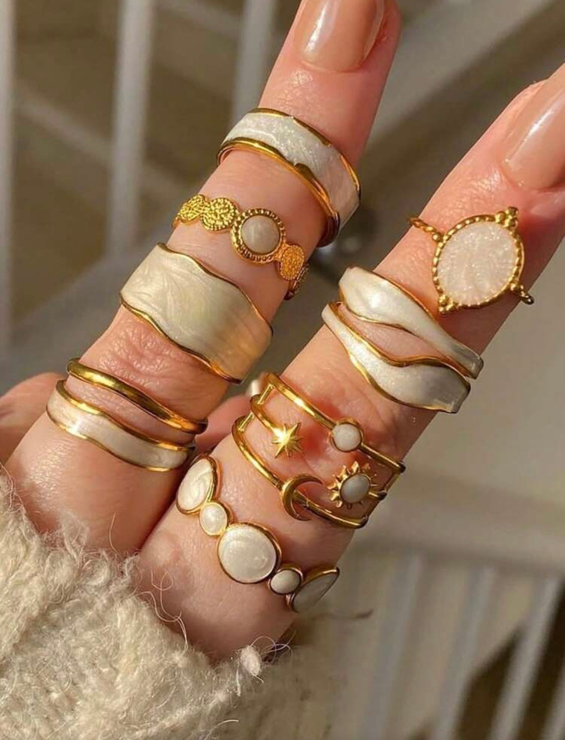 Boho Celestial Multi-Layer Stacking Ring Set – Moon & Star Design (9-Piece)
