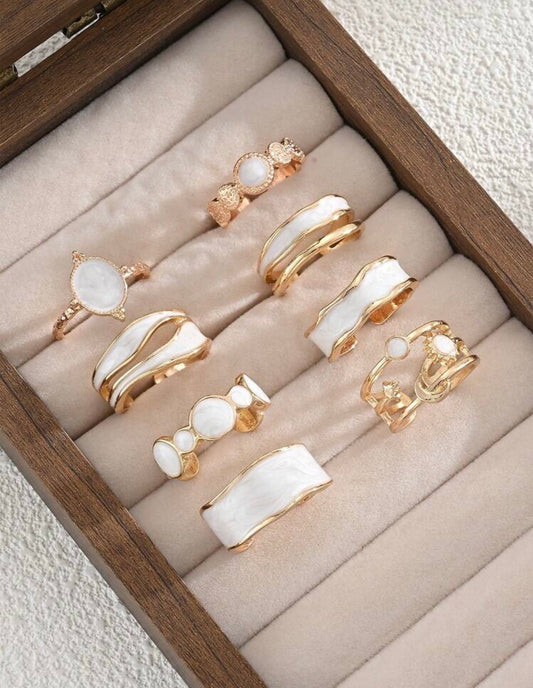 Boho Celestial Multi-Layer Stacking Ring Set – Moon & Star Design (9-Piece)