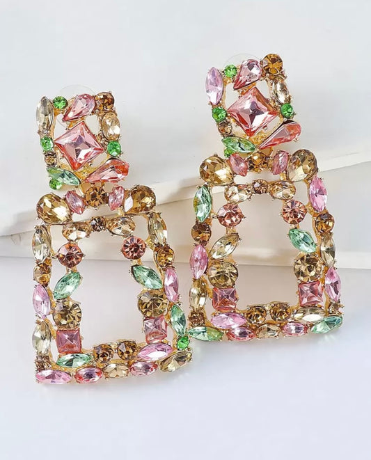 Crystal Geometric Drop Earrings for Women