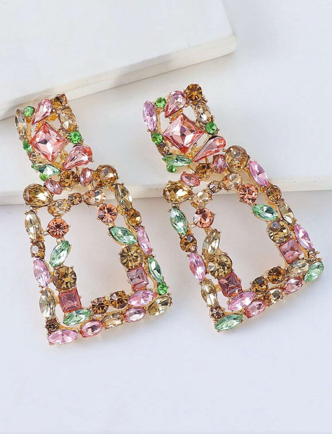 Crystal Geometric Drop Earrings for Women