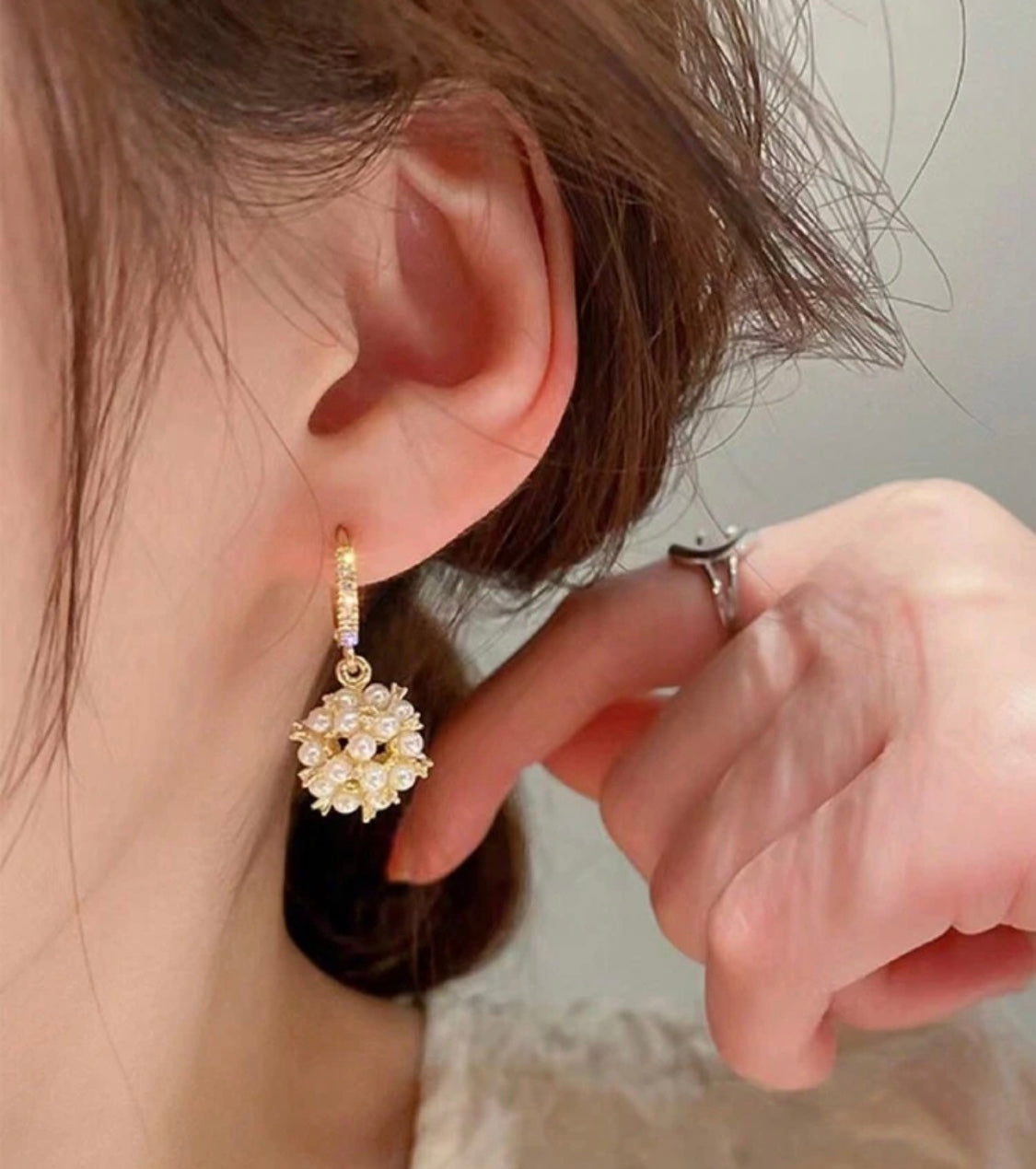 Pearl Cluster Huggie Drop Earrings with Sparkling Crystal Hoops
