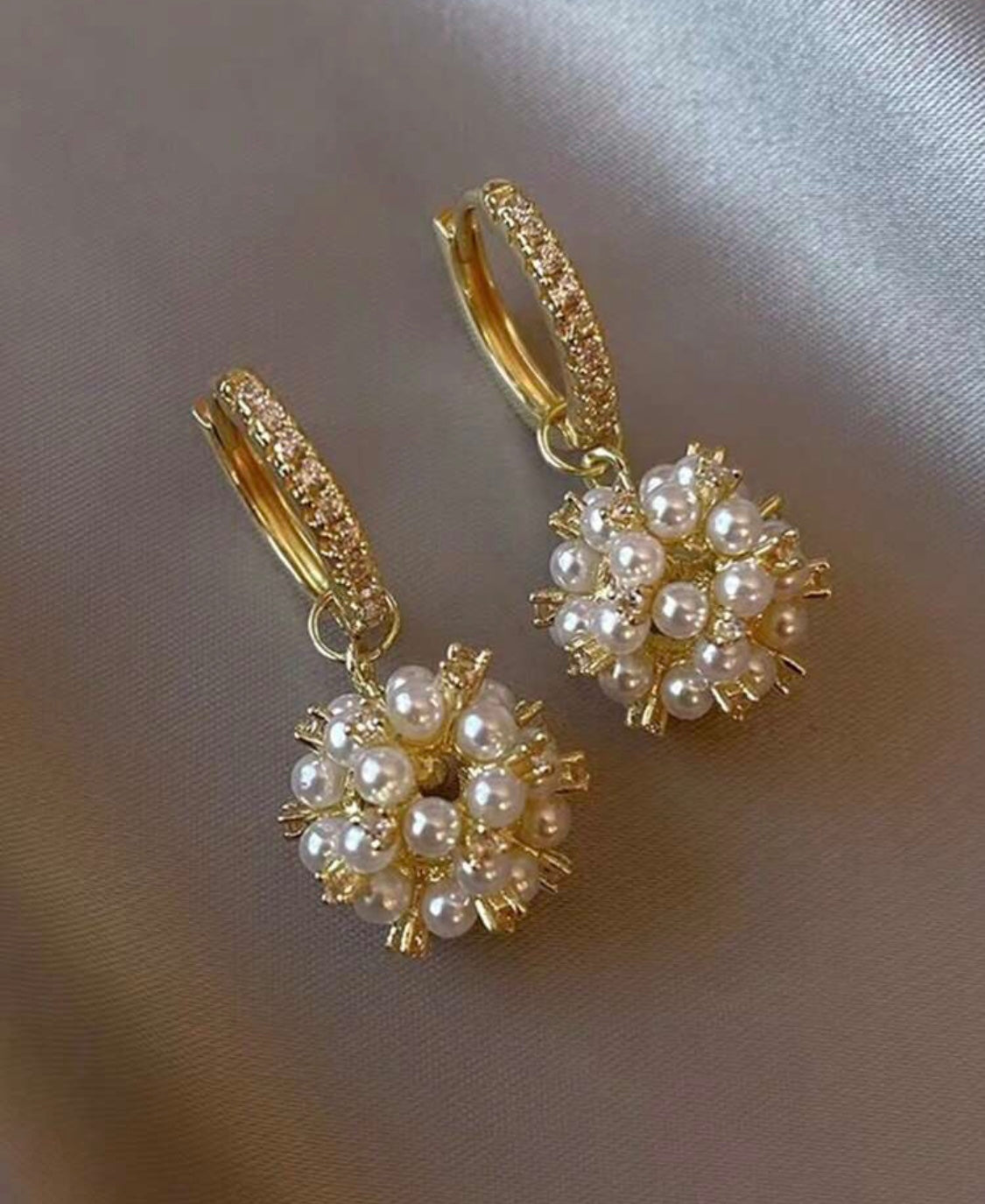 Pearl Cluster Huggie Drop Earrings with Sparkling Crystal Hoops