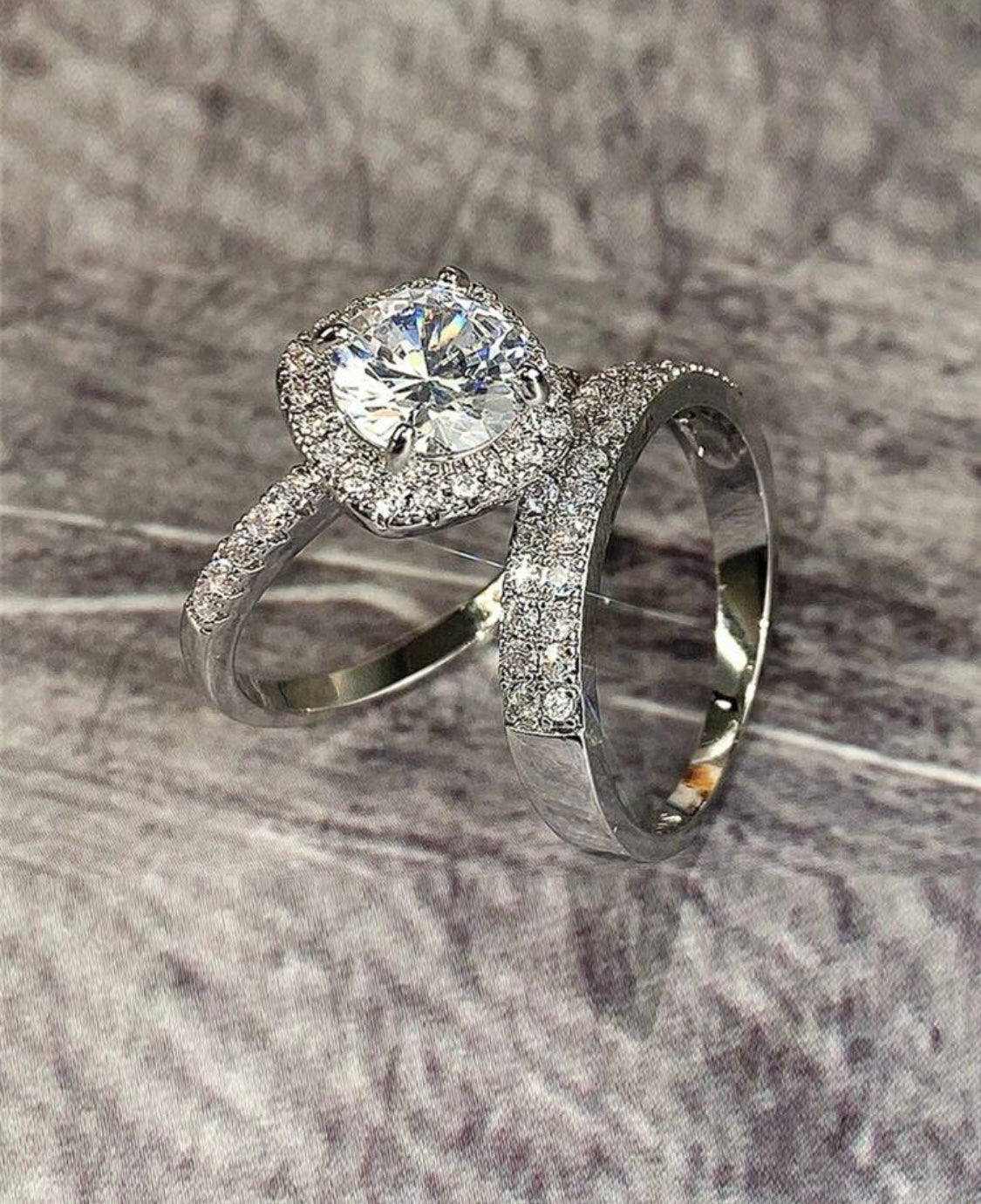 Halo Crystal Ring Set for Women – 2 Pcs