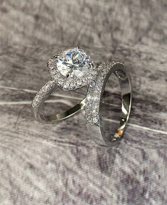 Halo Crystal Ring Set for Women – 2 Pcs