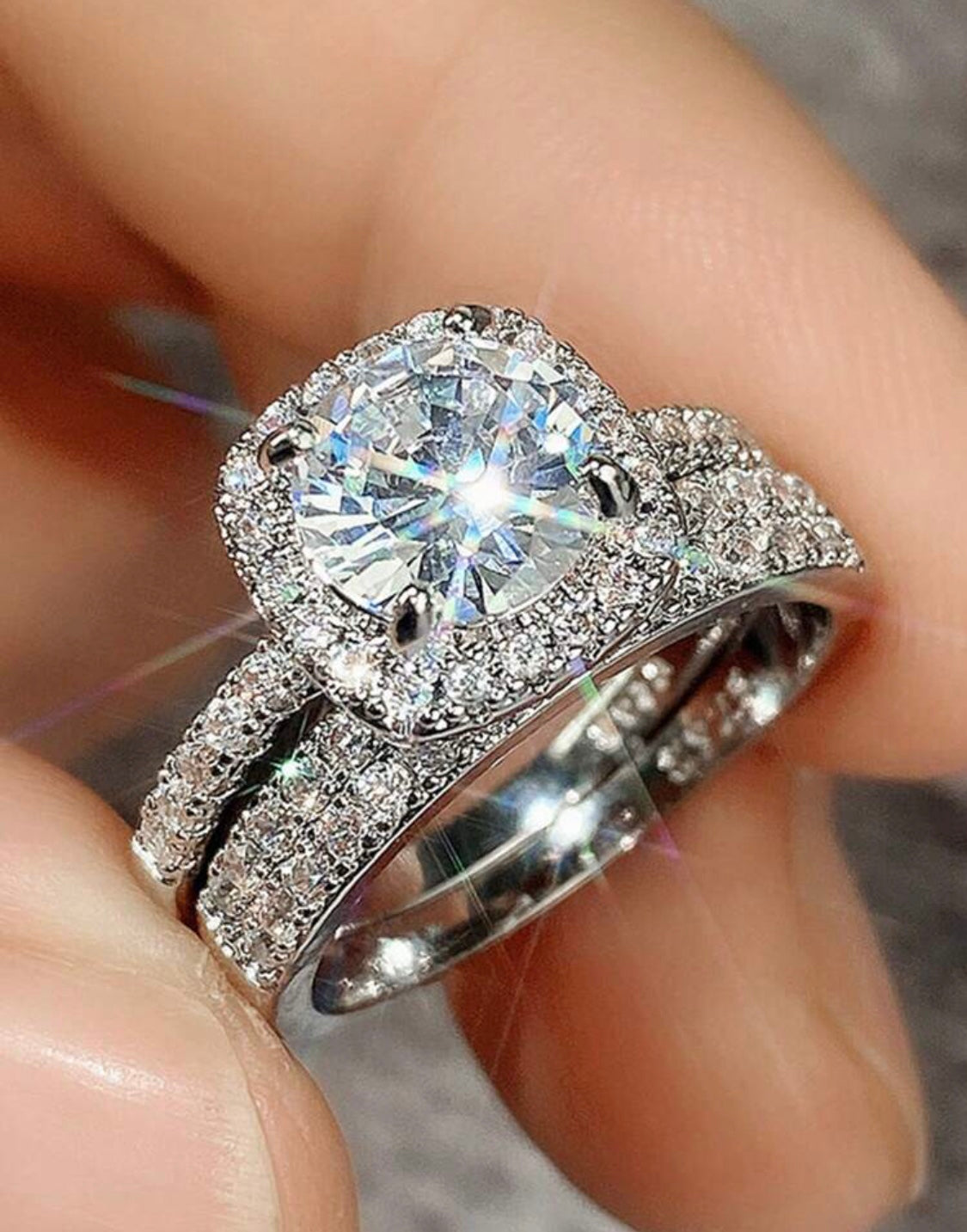 Halo Crystal Ring Set for Women – 2 Pcs