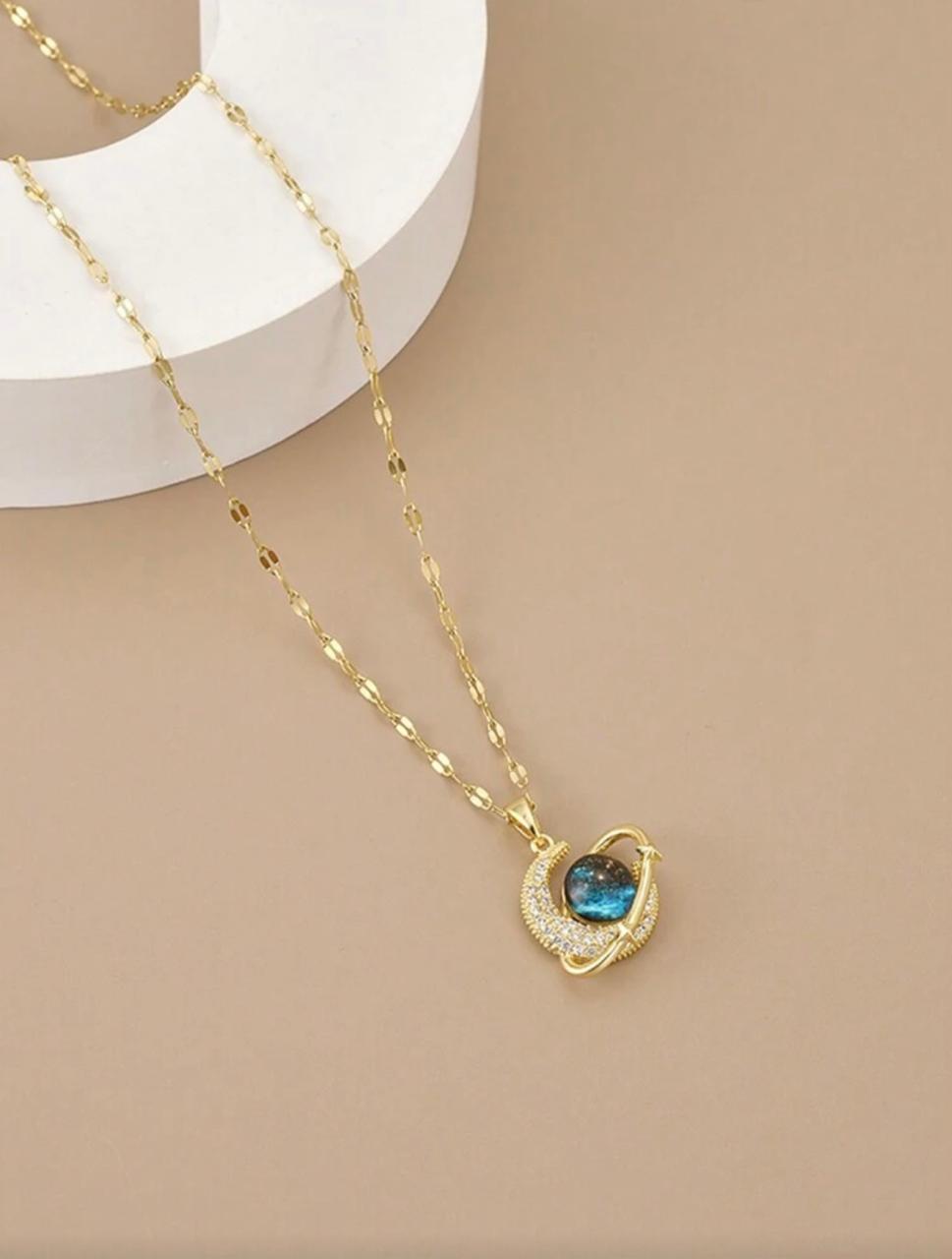 Celestial Moon & Planet Pendant Necklace for Women