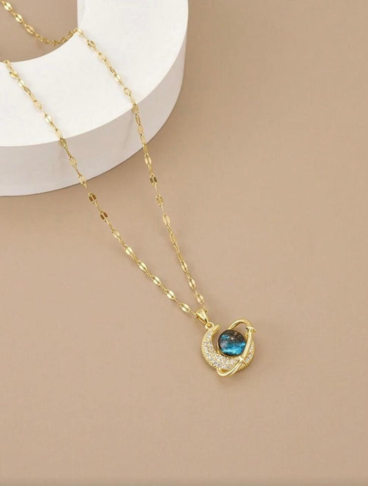Celestial Moon & Planet Pendant Necklace for Women