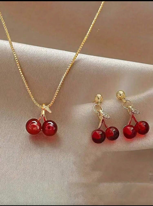 Glass Cherry Pendant Set