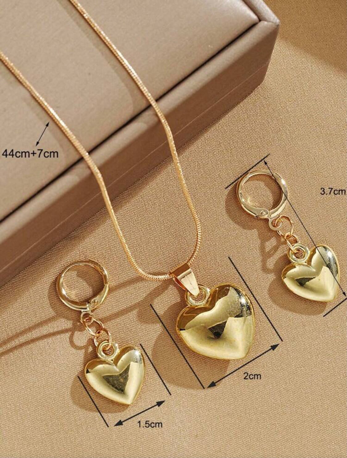 Gold Heart Necklace & Earrings Set