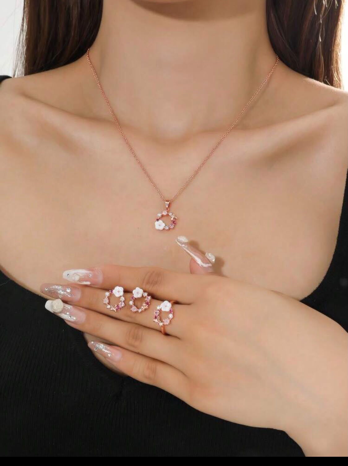 Rose Gold Floral Wreath 3-Piece Jewelry Set