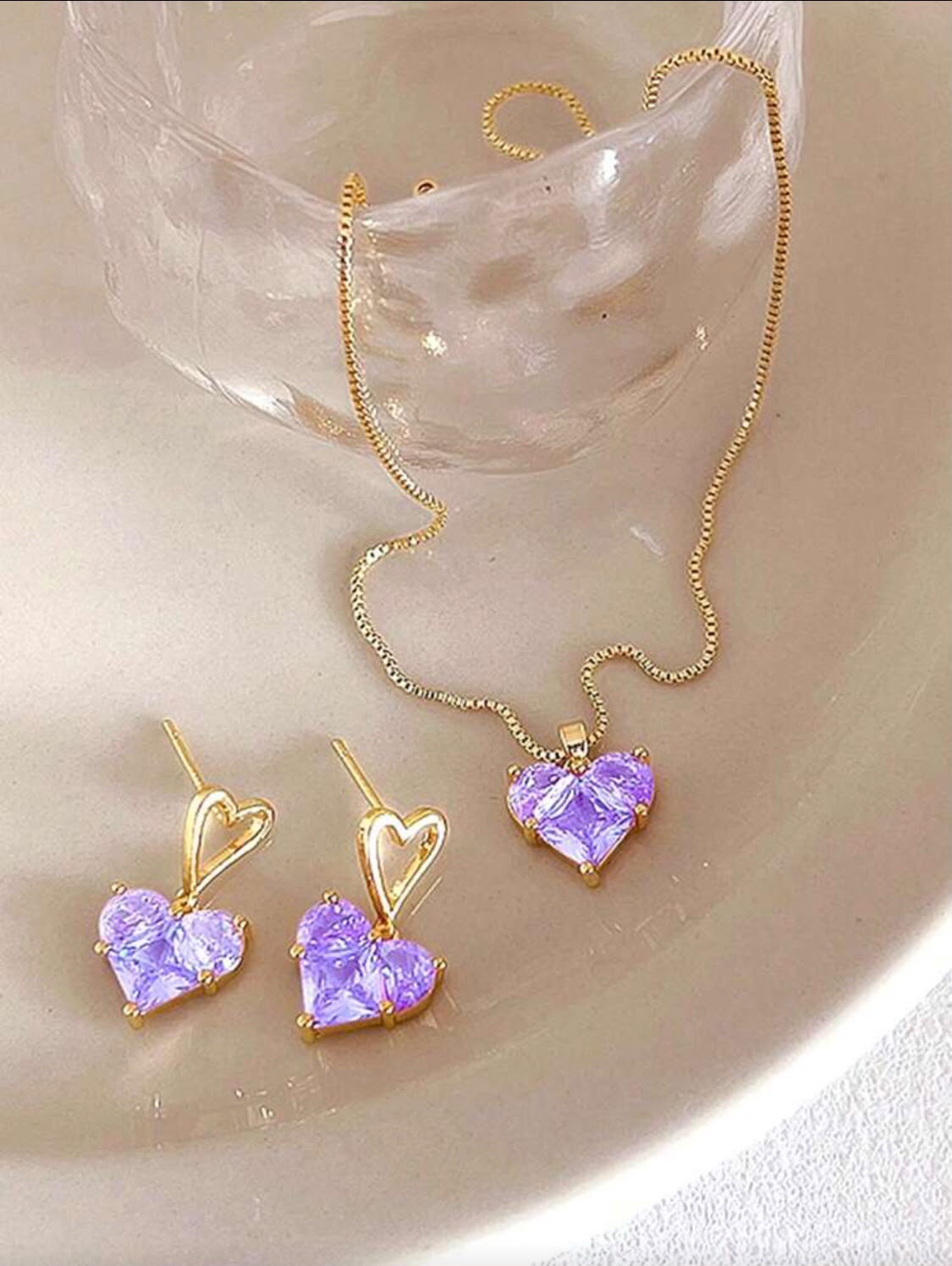 Heart Crystal Pendant Necklace & Earrings Set
