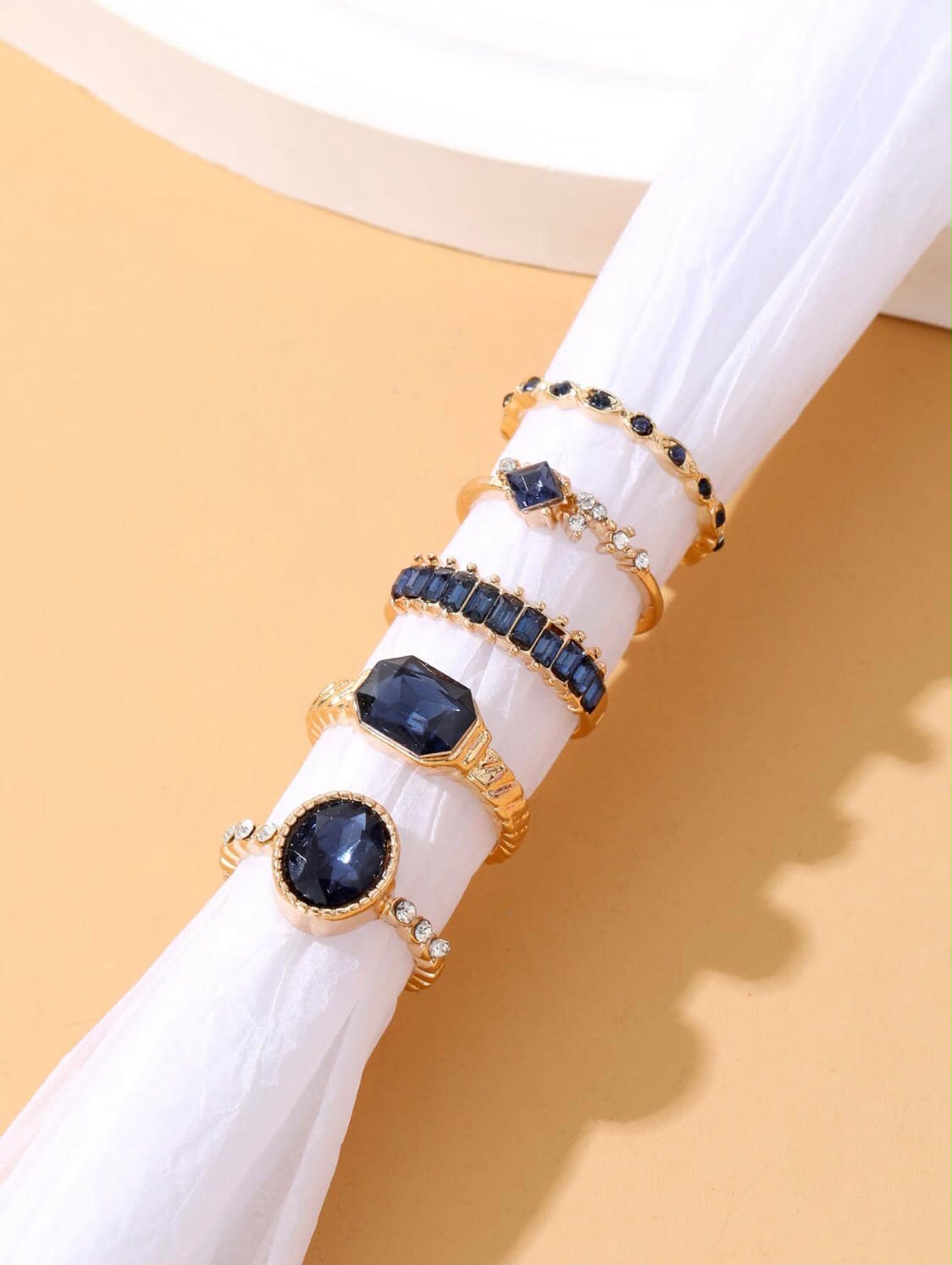 Vintage Sapphire Crystal Stackable Rings – 5-Piece