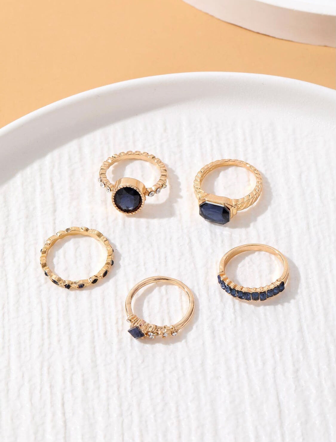 Vintage Sapphire Crystal Stackable Rings – 5-Piece