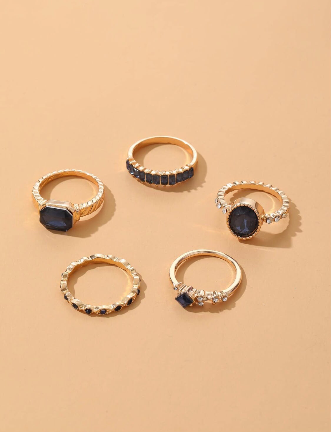 Vintage Sapphire Crystal Stackable Rings – 5-Piece