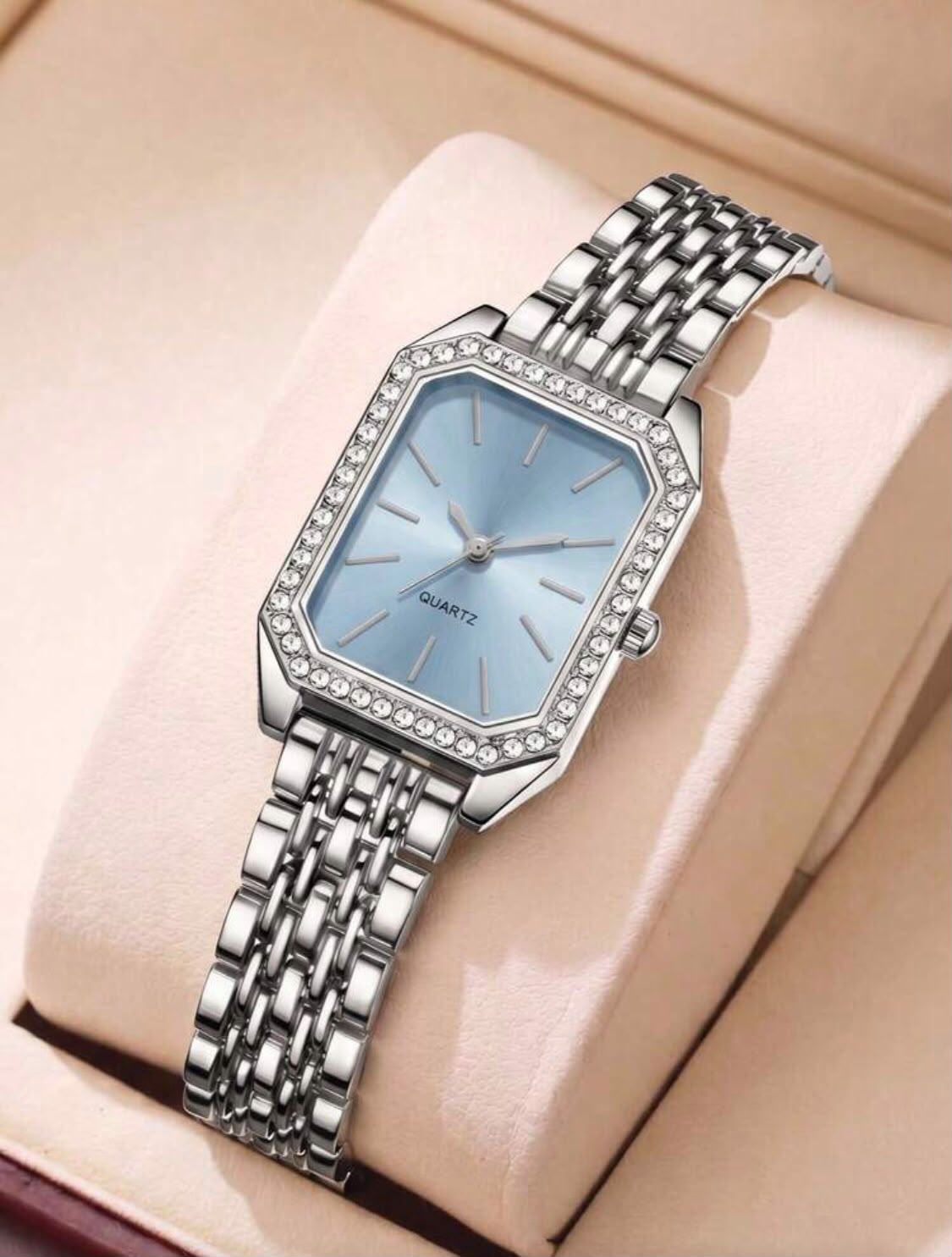 Elegant Rhinestone Quartz Wrist Watch – Stainless Steel Strap for Women