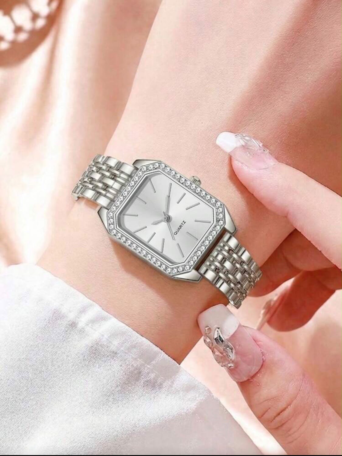 Elegant Rhinestone Quartz Wrist Watch – Stainless Steel Strap for Women