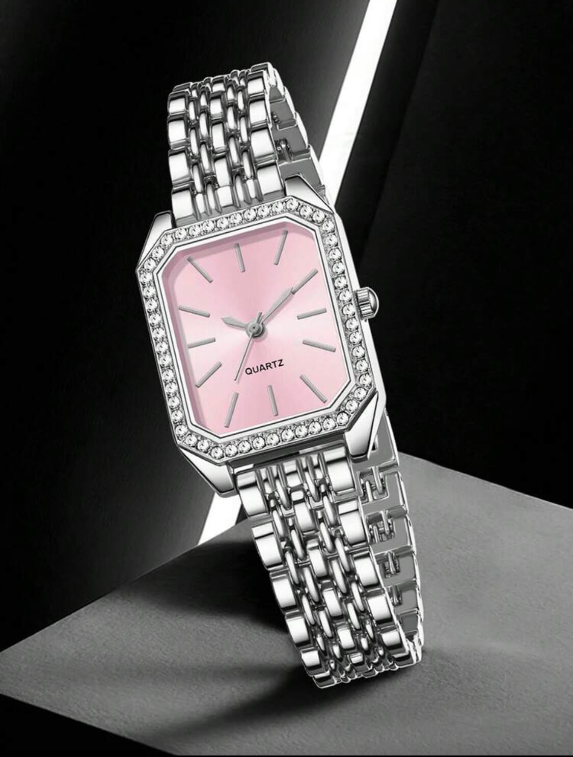 Elegant Rhinestone Quartz Wrist Watch – Stainless Steel Strap for Women