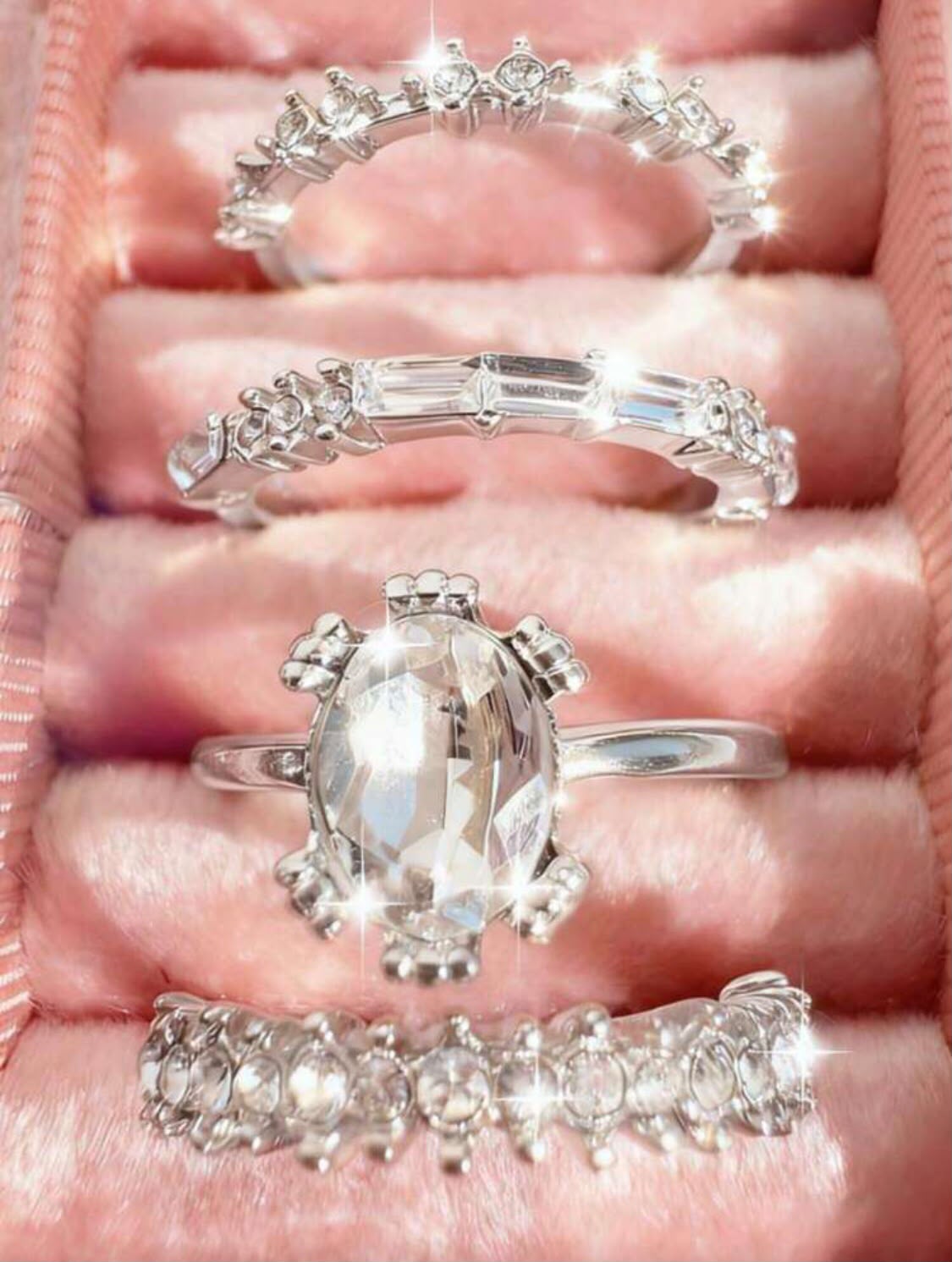4-Piece Crystal Stackable Ring Set for Women