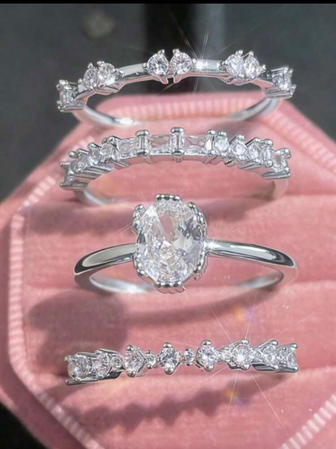 4-Piece Crystal Stackable Ring Set for Women
