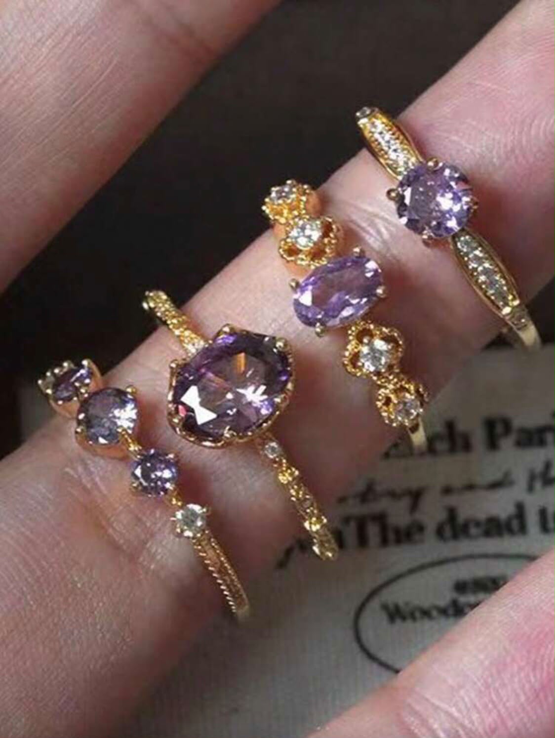 4-Piece Crystal Stackable Ring Set for Women