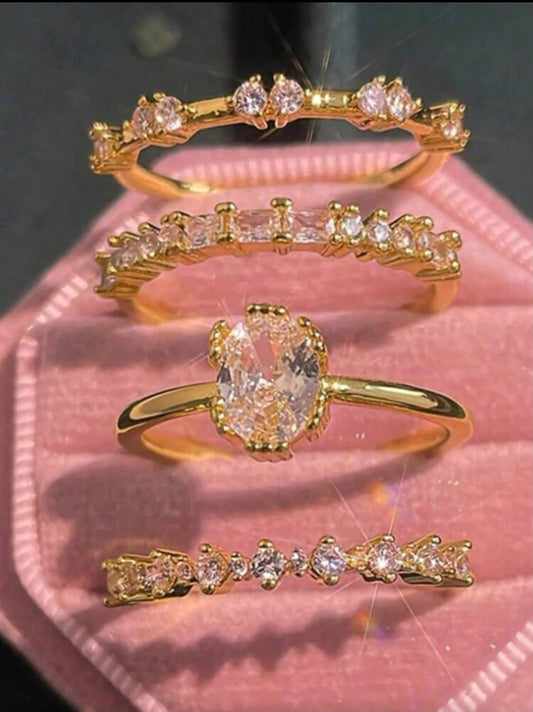 4-Piece Crystal Stackable Ring Set for Women