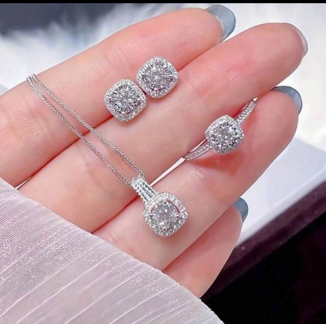 Diamond Halo Jewelry Set