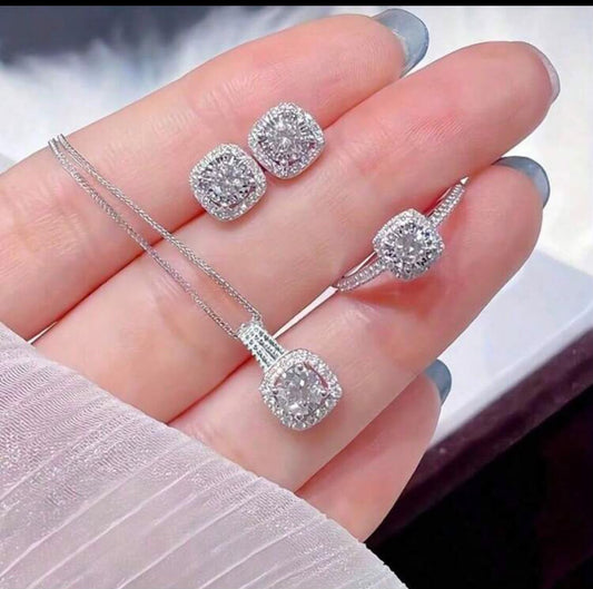 Diamond Halo Jewelry Set